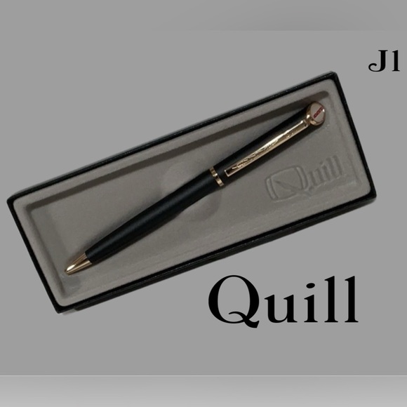 QUILL Vintage Black Ballpoint Pen with Logo Embossed Clip Lifetime Guarantee USA - Picture 1 of 8